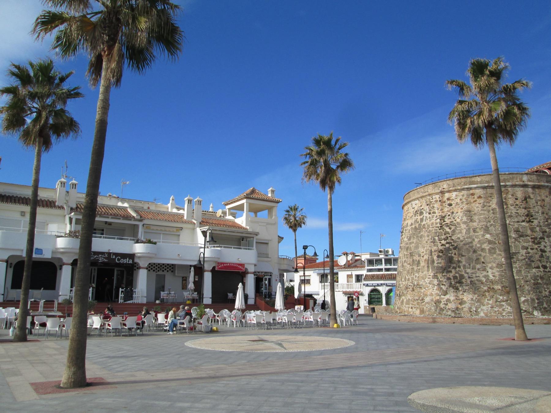 La Cala de Mijas beach, golden sand and calm Mediterranean water